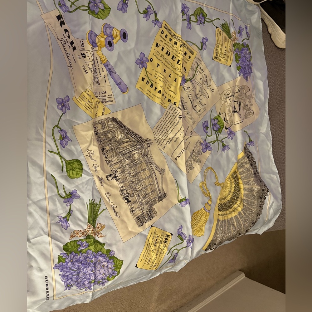 Silk Burberry Blue and Purple Floral Scarf
